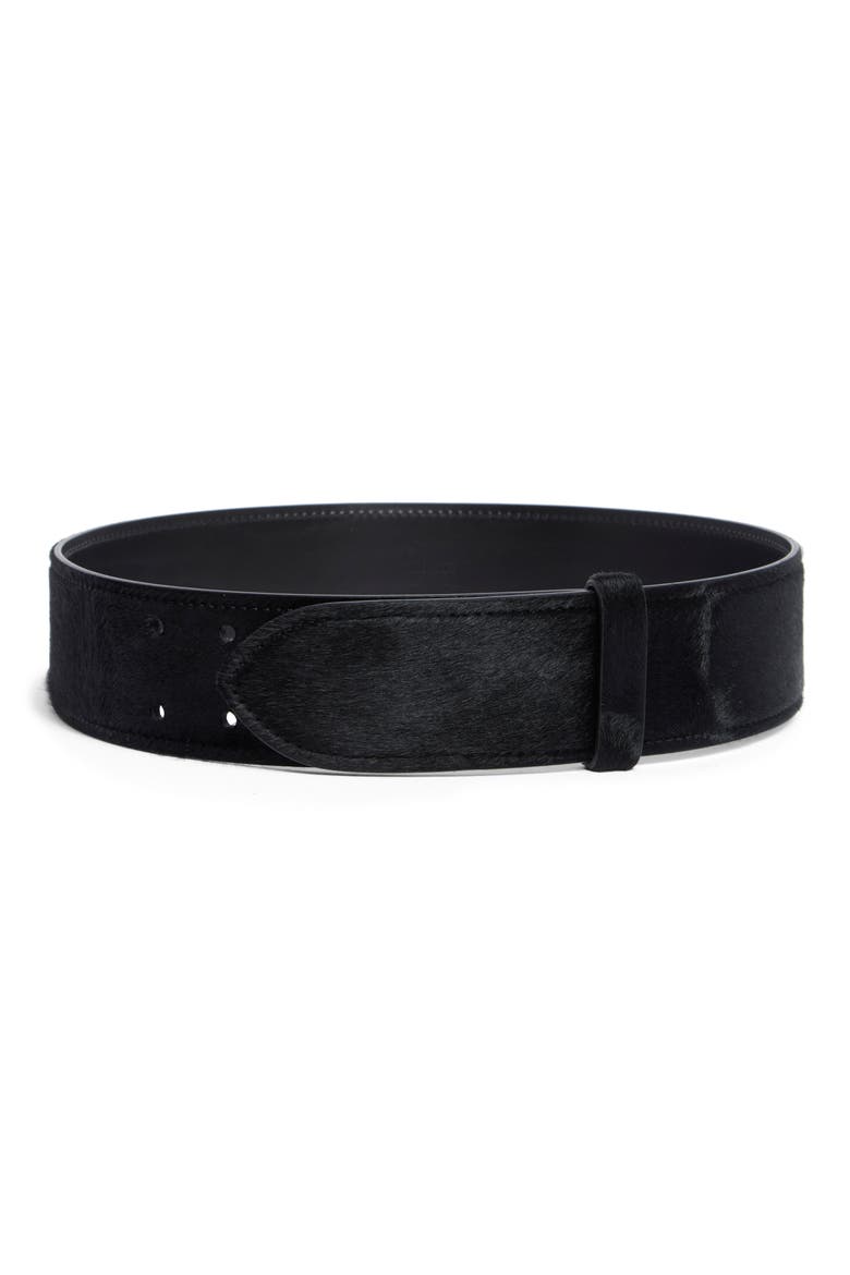 Theo Genuine Calf Hair Belt, Main, color, BLACK