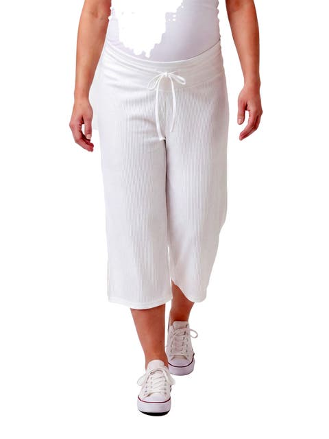 Maternity Basic Ribbed Knit Drawstring Flared Capri Pants