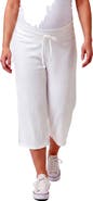 24seven Comfort Apparel Maternity Basic Ribbed Knit Drawstring Flared Capri Pants