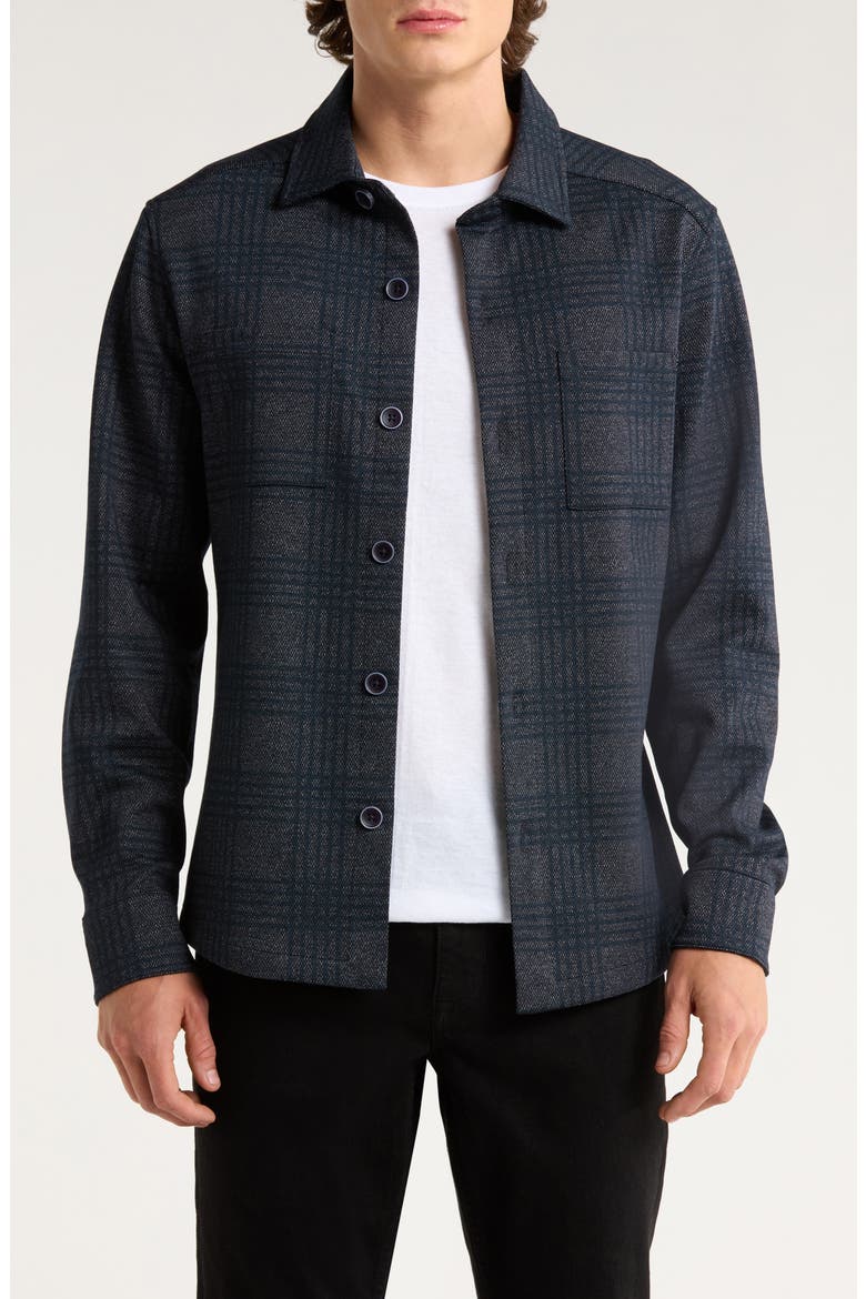 Upton Plaid Double Knit Overshirt, Main, color, NAVY