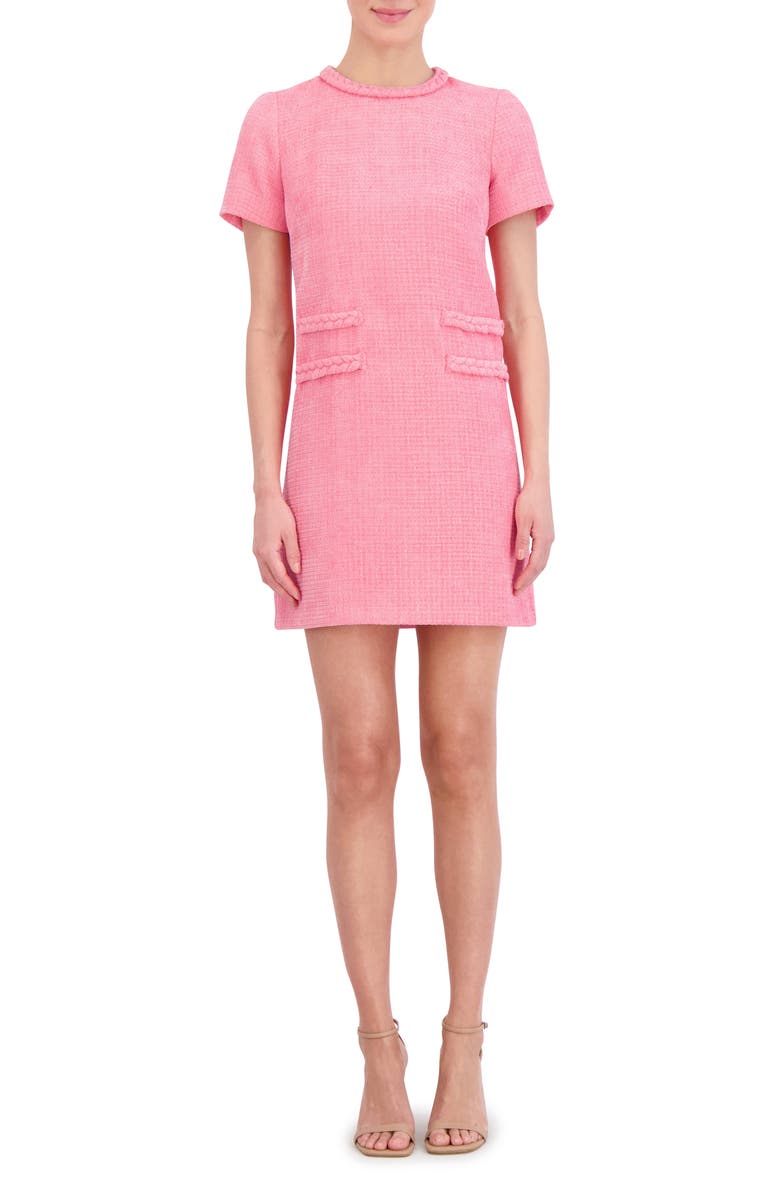 Eliza J Braid Detail Tweed Dress, Main, color, Pink