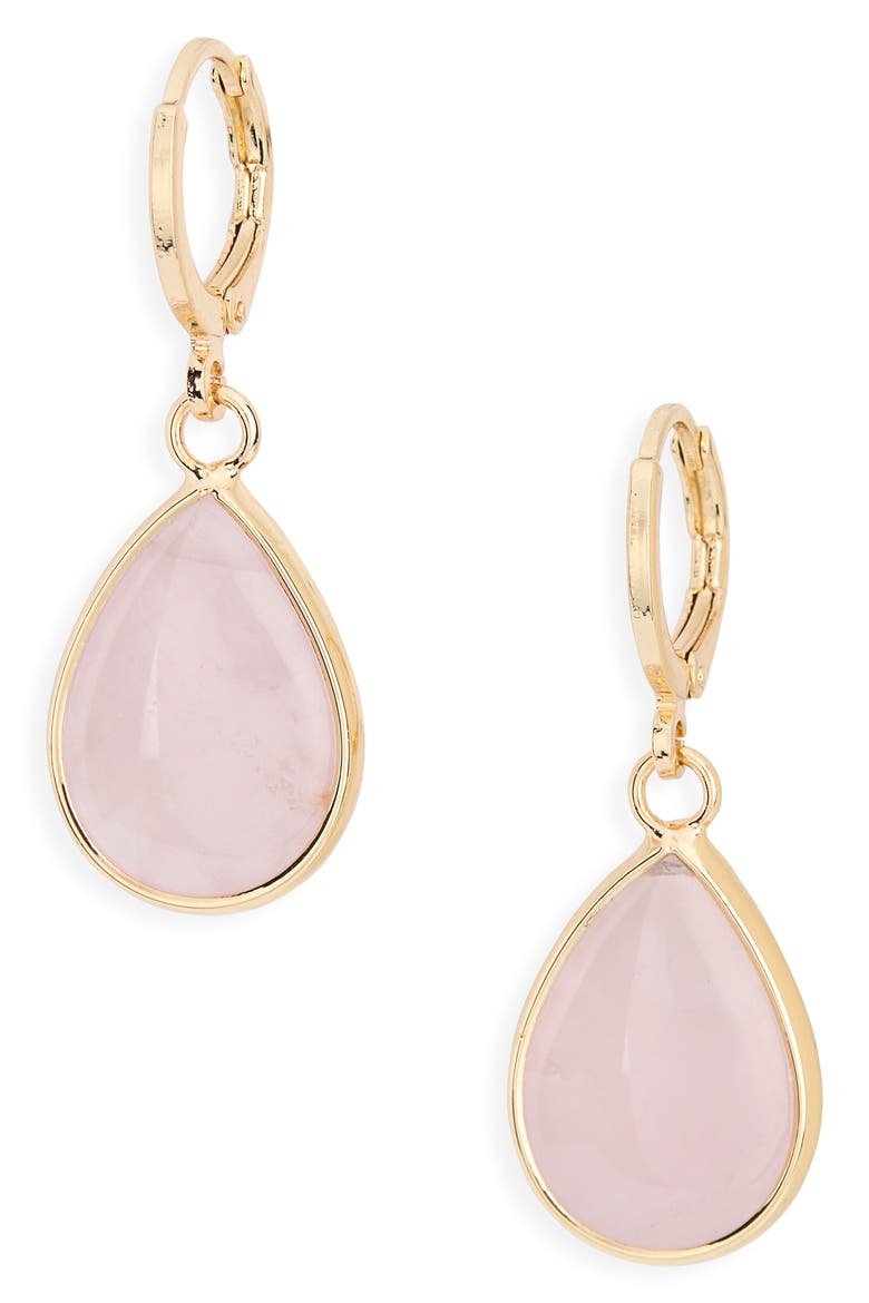 Semiprecious Stone Teardrop Earrings, Main, color, BLUSH- GOLD