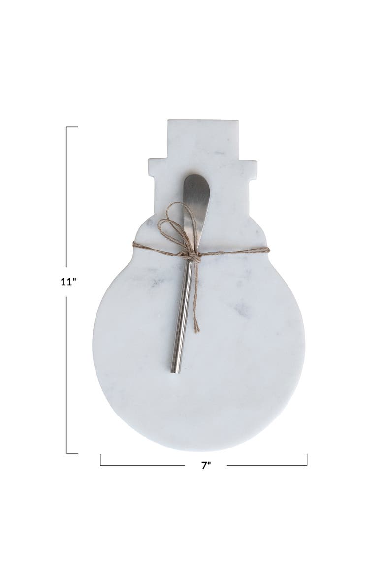 Marble Snowman Cheese Board with Canape Knife, Alternate, color, White and Nickel Finish