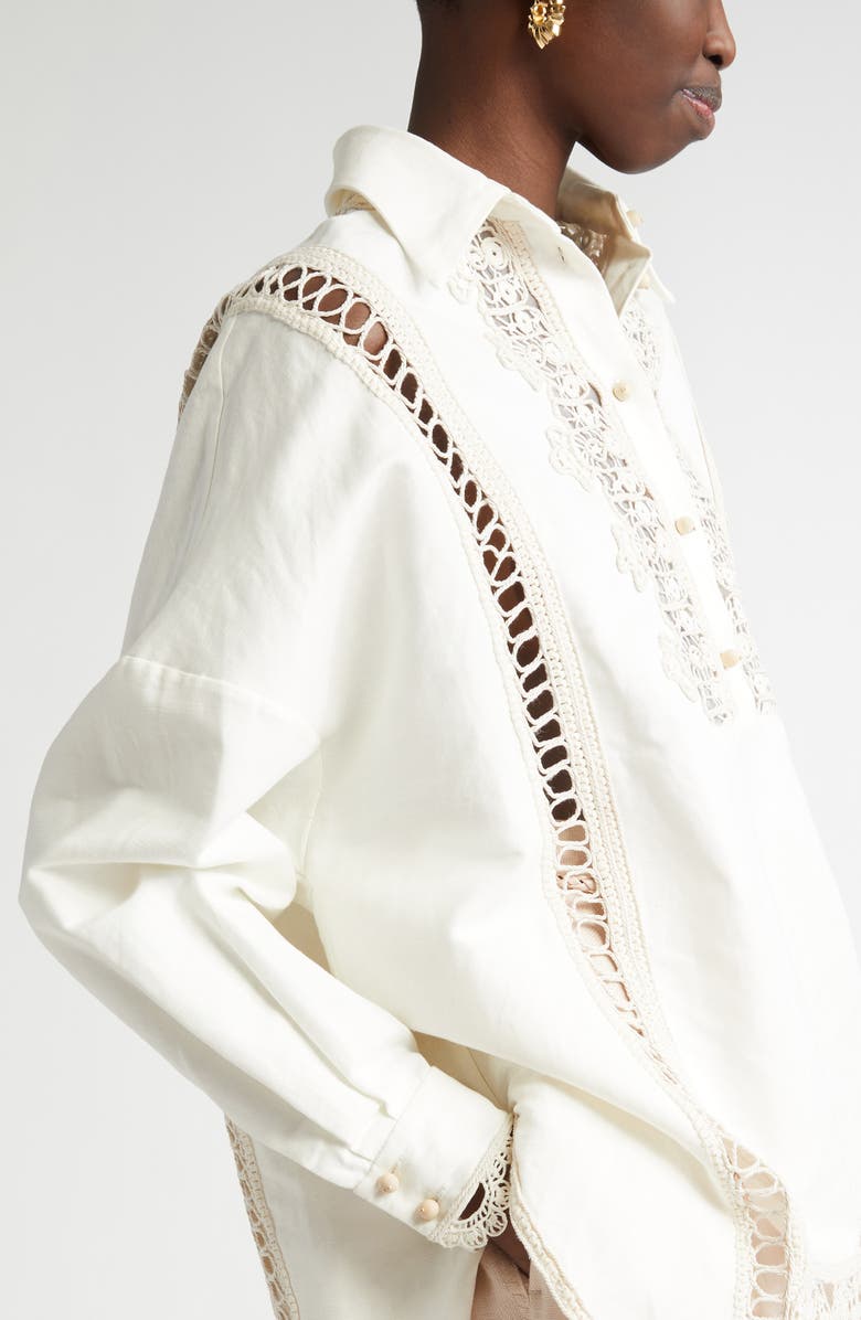 Zimmermann Macramé Lace Trim Linen Shirt, Alternate, color,