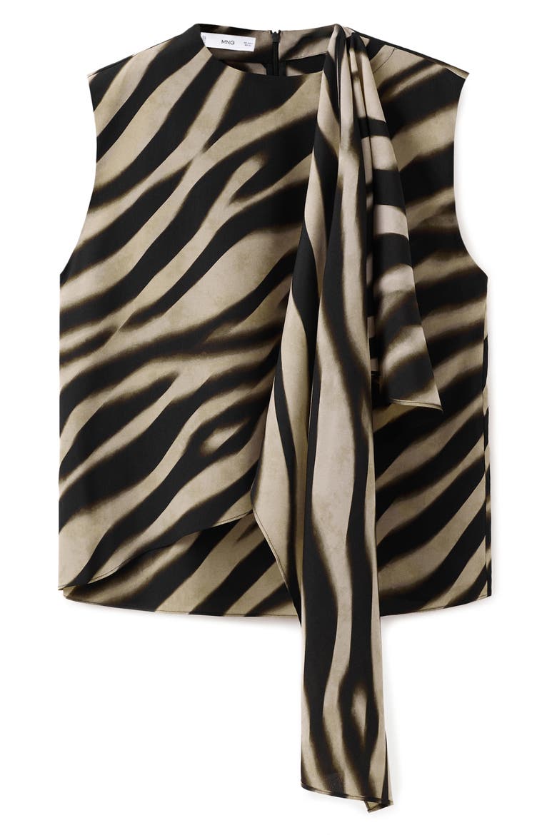 Zebra Stripe Tie Neck Top, Alternate, color, BLACK