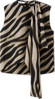 MANGO Zebra Stripe Tie Neck Top