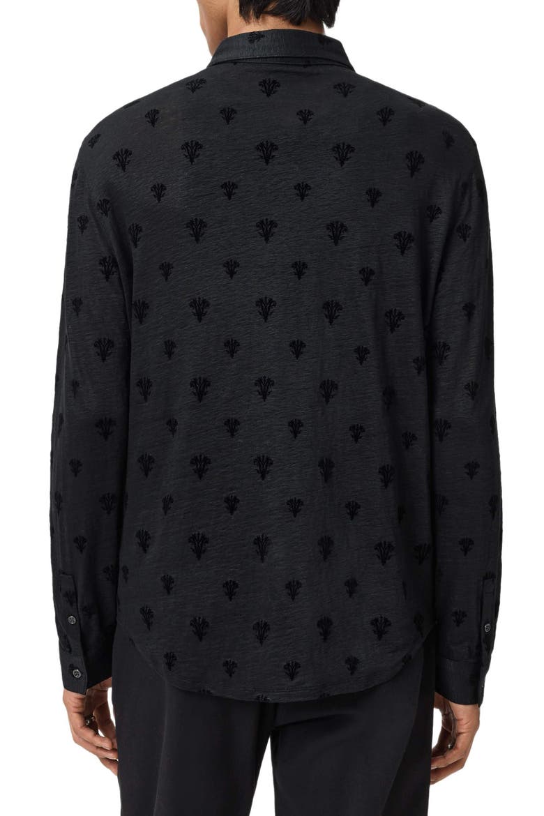 Anselmo Flocked Modal Knit Button-Up Shirt, Alternate, color, BLACK