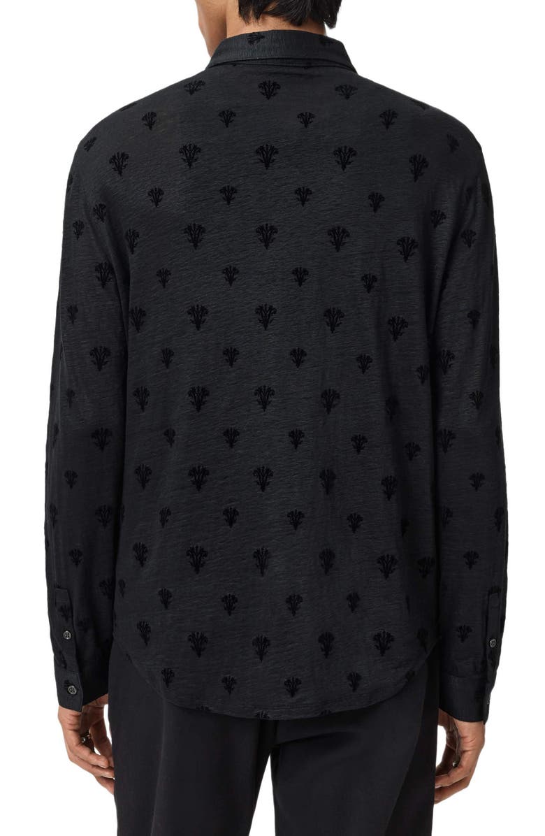 John Varvatos Anselmo Flocked Modal Knit Button-Up Shirt, Alternate, color, Black