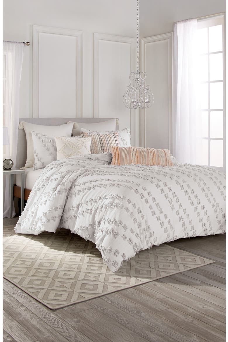 Space Dye Fringe Comforter & Sham Set, Main, color, GREY