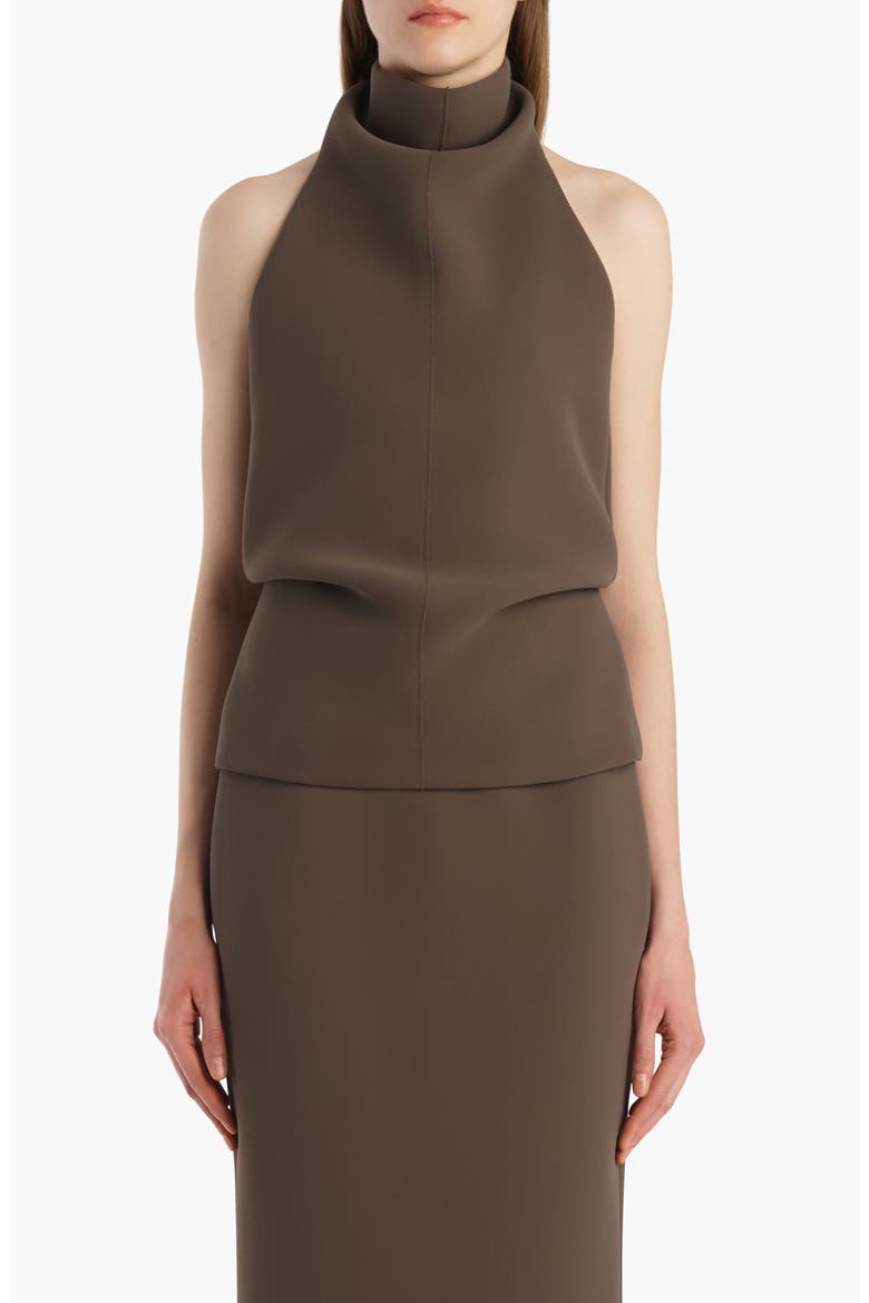 Rone Funnel Neck Double Face Crepe Halter Top, Main, color, CLOVE
