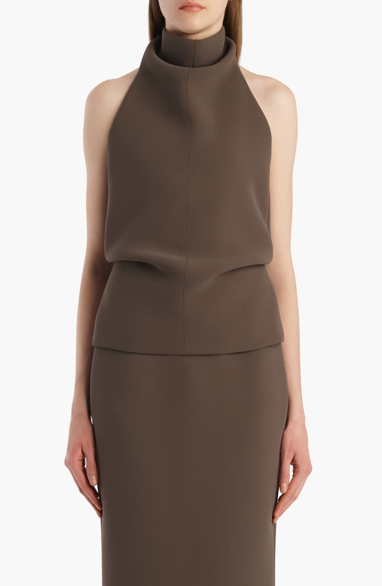 Khaite Rone Funnel Neck Double Face Crepe Halter Top, Main, color, Clove