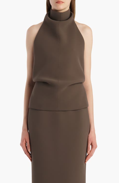 Rone Funnel Neck Double Face Crepe Halter Top