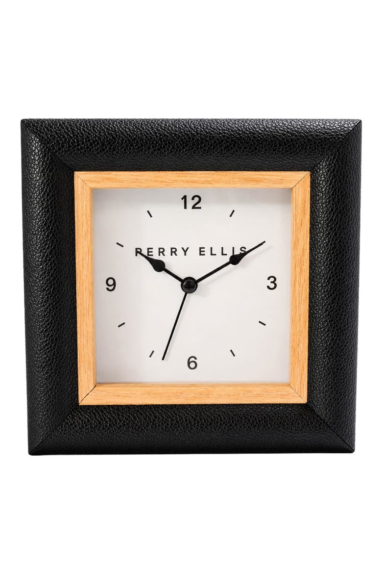 Faux Leather Frame Alarm Clock, Main, color, BLACK