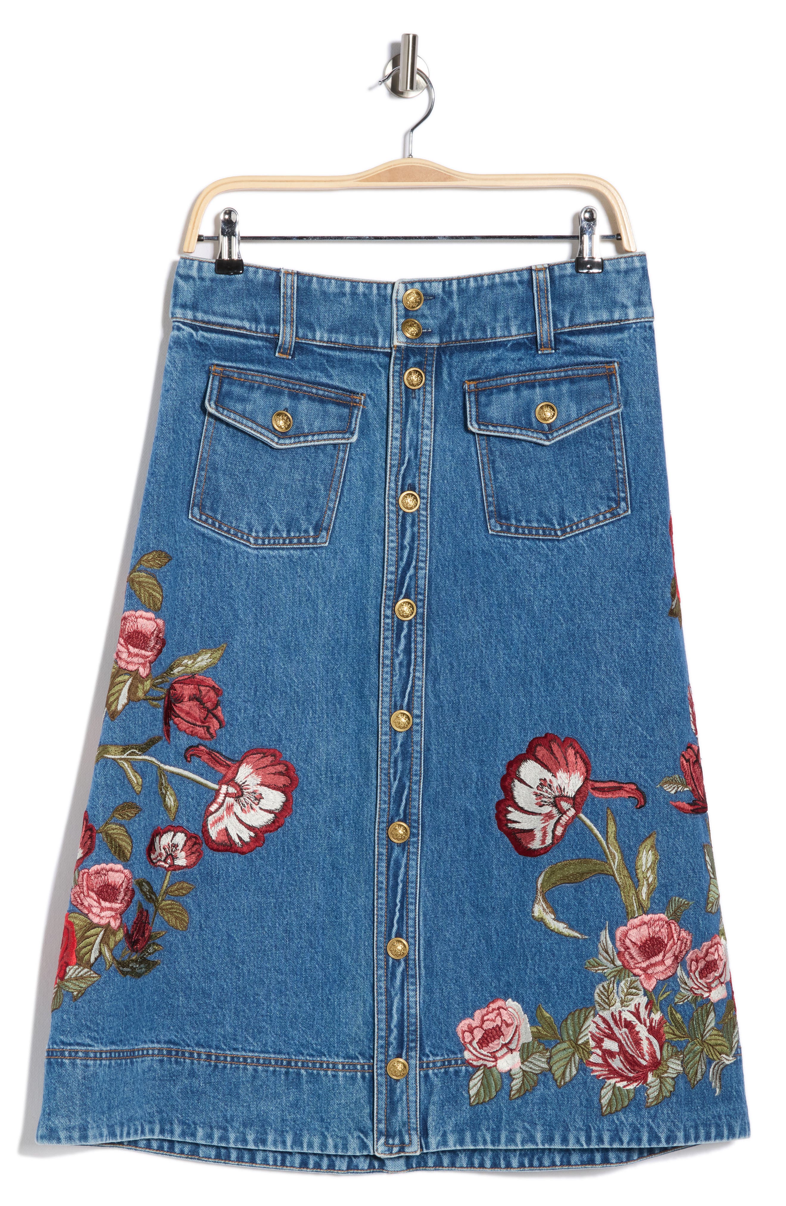 Alice + Olivia Dahlia Button Front Denim Midi Skirt