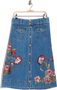 Alice + Olivia Dahlia Button Front Denim Midi Skirt