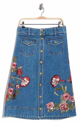 Alice + Olivia Dahlia Button Front Denim Midi Skirt