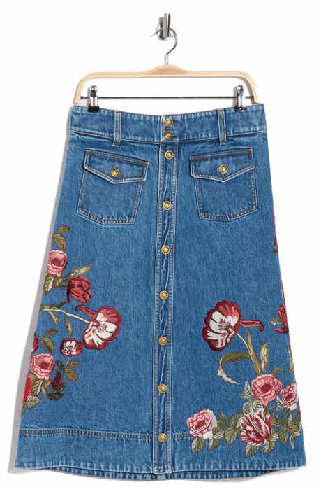 Alice + Olivia Dahlia Button Front Denim Midi Skirt
