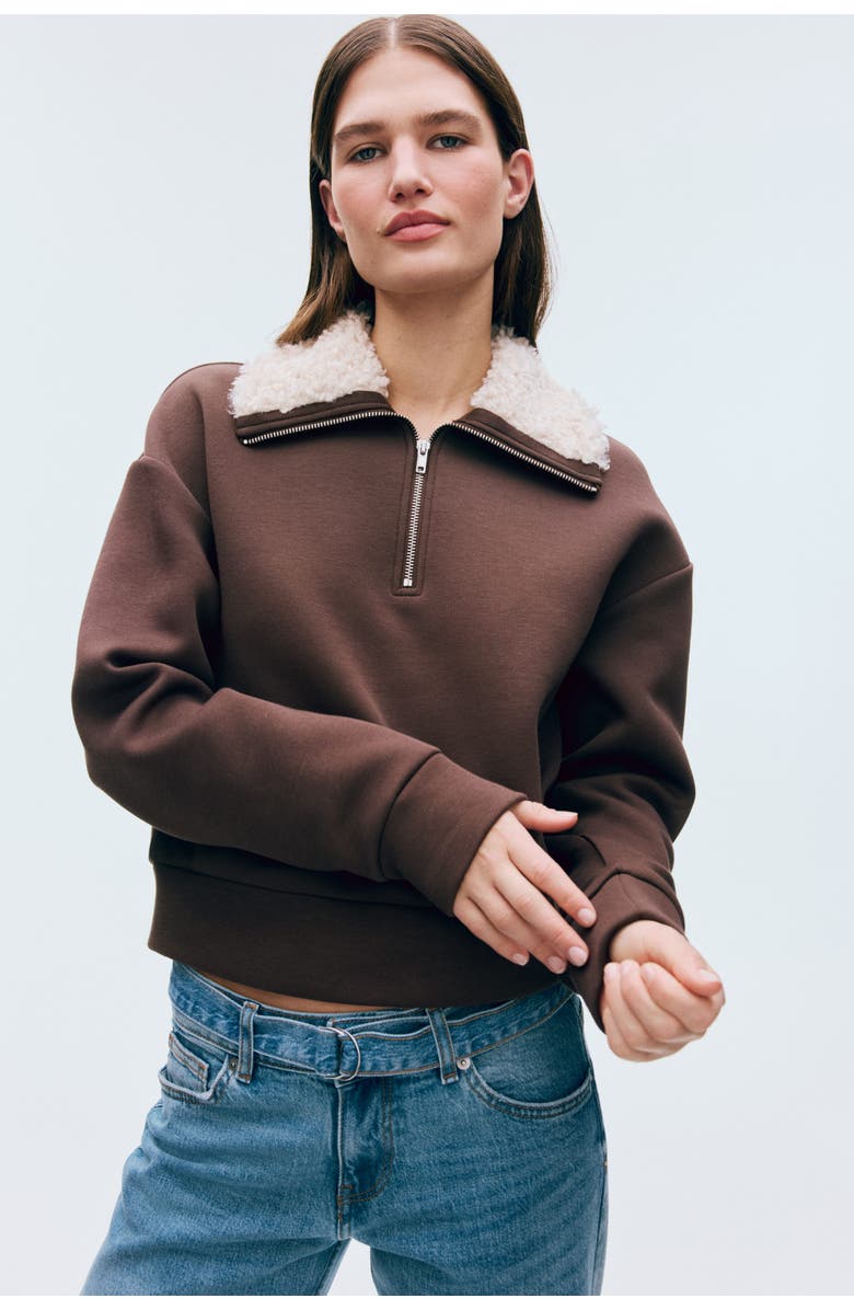 H&M Zip-top Scuba Knit Sweatshirt, Alternate, color, Dark Brown