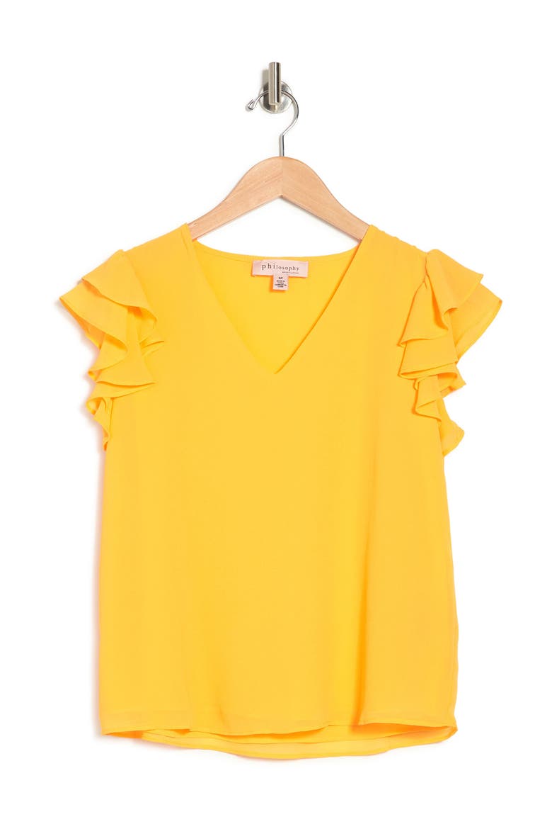 V-Neck Flutter Sleeve Top, Alternate, color, MARMALADE