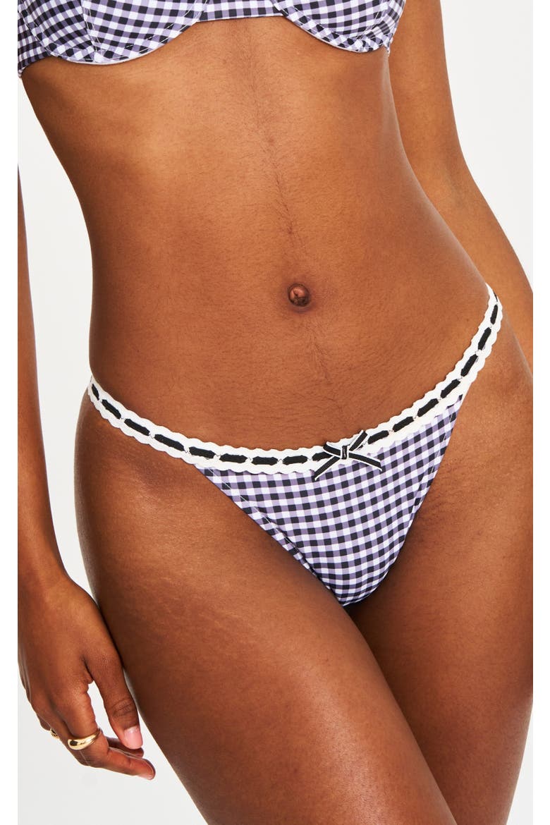Genevia Gingham Lace Decoration Bikini Bottom, Main, color, Black