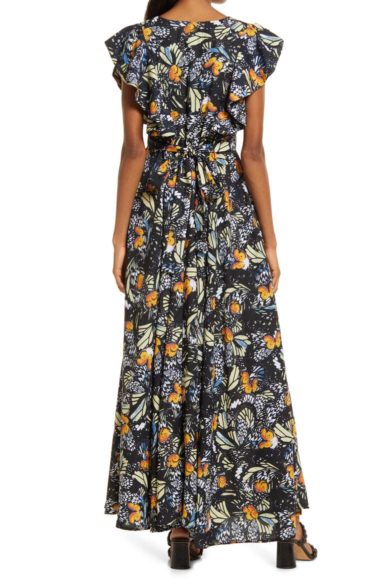 Butterfly Print Maxi Dress, Alternate, color, MULTI