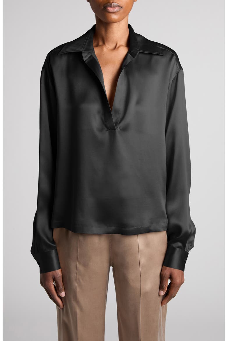 Silk Satin Polo, Main, color, BLACK