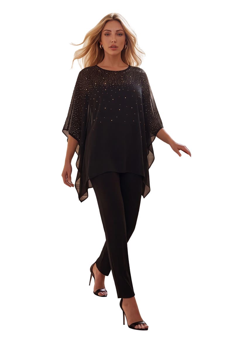Georgette Poncho (plus), Main, color, BLACK RHINESTONE OMBRE