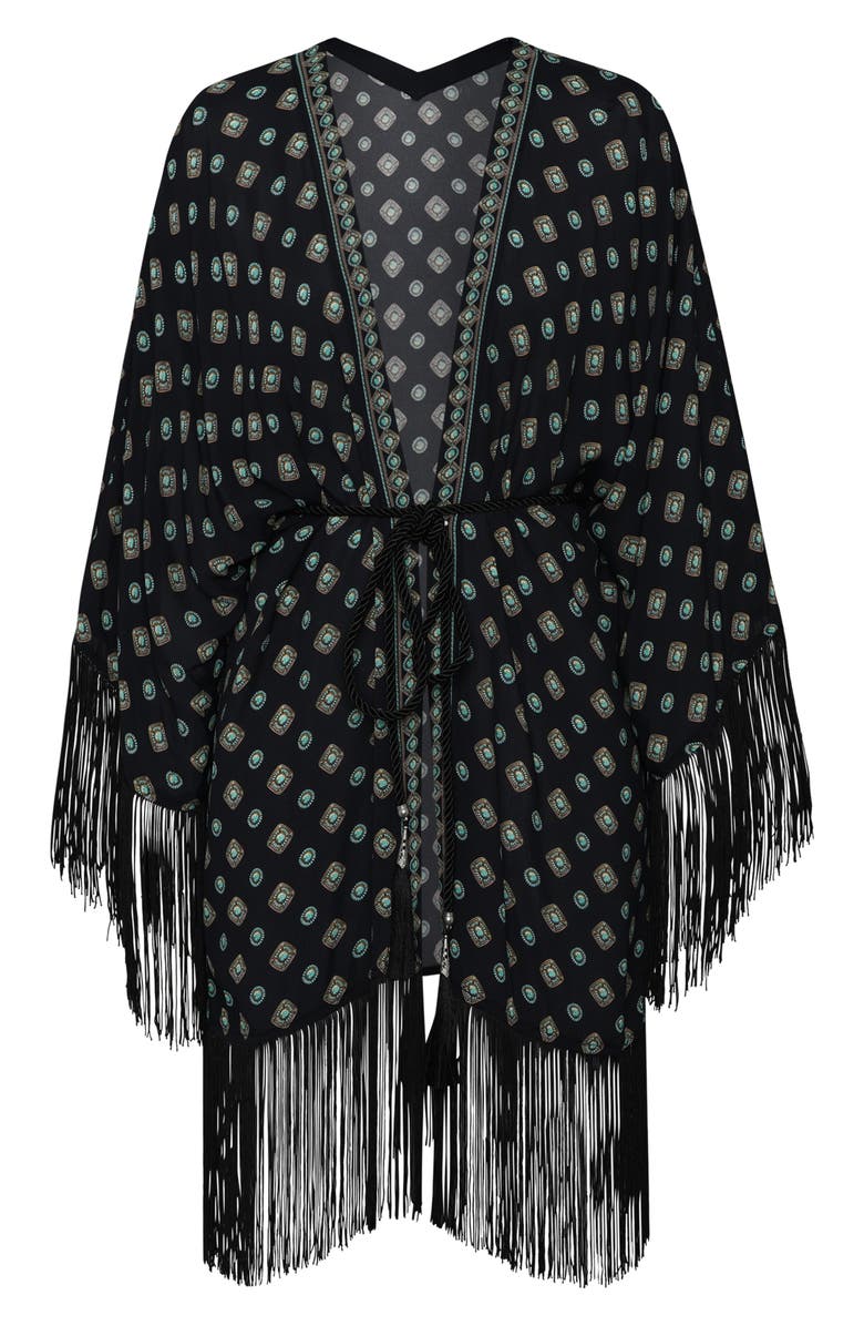 L'AGENCE Caterina Southwestern Fringe Cover-Up, Alternate, color, Black