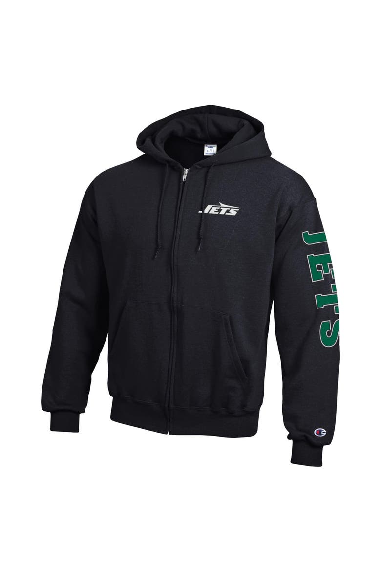 Men's Champion  Black New York Jets Powerblend Fleece Full-Zip Hoodie, Alternate, color, Black