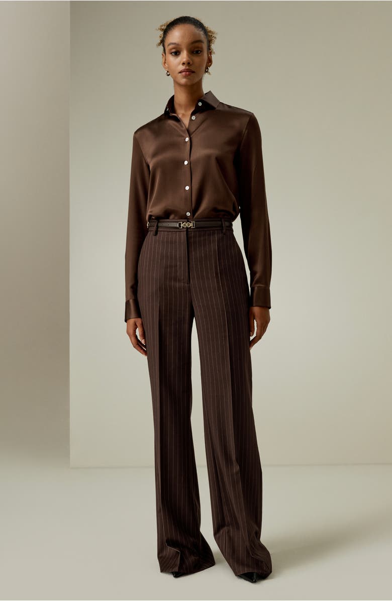 Lilysilk Spread Collar Silk Shirt, Alternate, color, Chocolate