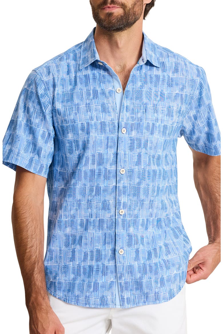 Coastal Ease Geo Fades Button-Up Shirt, Main, color, BUCCANEER BLUE