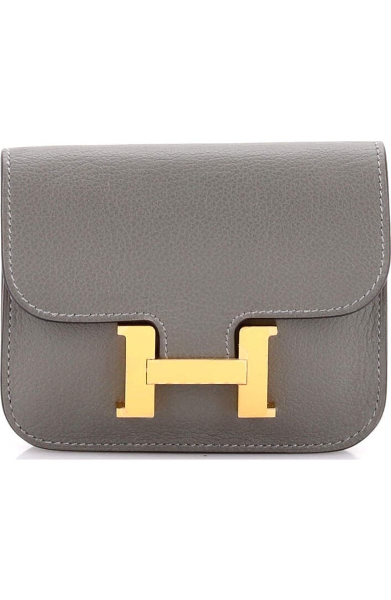 Pre-Owned Hermes Constance Slim Wallet Evercolor, Main, color, Gris Meyer