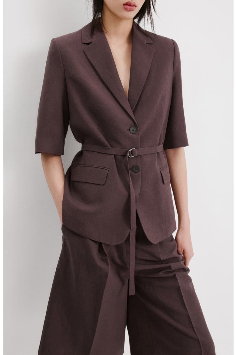 Argelia Belted Short Sleeve Blazer, Main, color, PURPLE