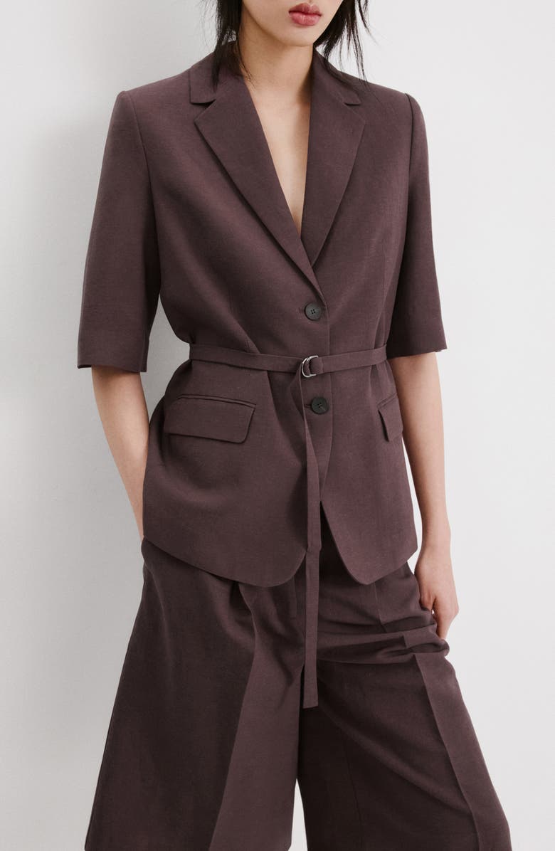 MANGO Argelia Belted Short Sleeve Blazer, Main, color, Purple