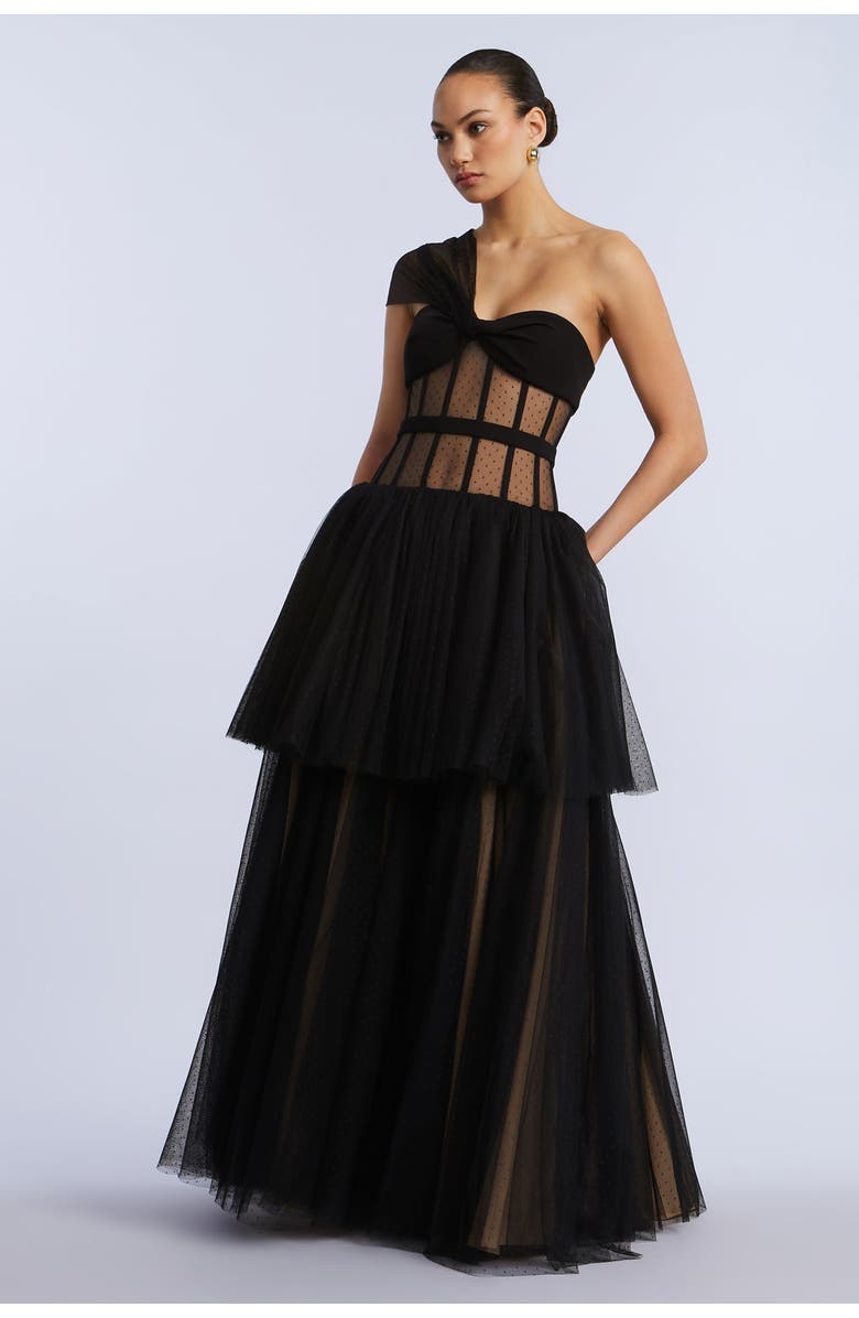 BCBGMAXAZRIA Dot Tulle Gown, Alternate, color, Black