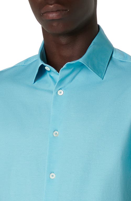Bugatchi Miles Ooohcotton® Pinstripe Short Sleeve Button-up Shirt In Aqua