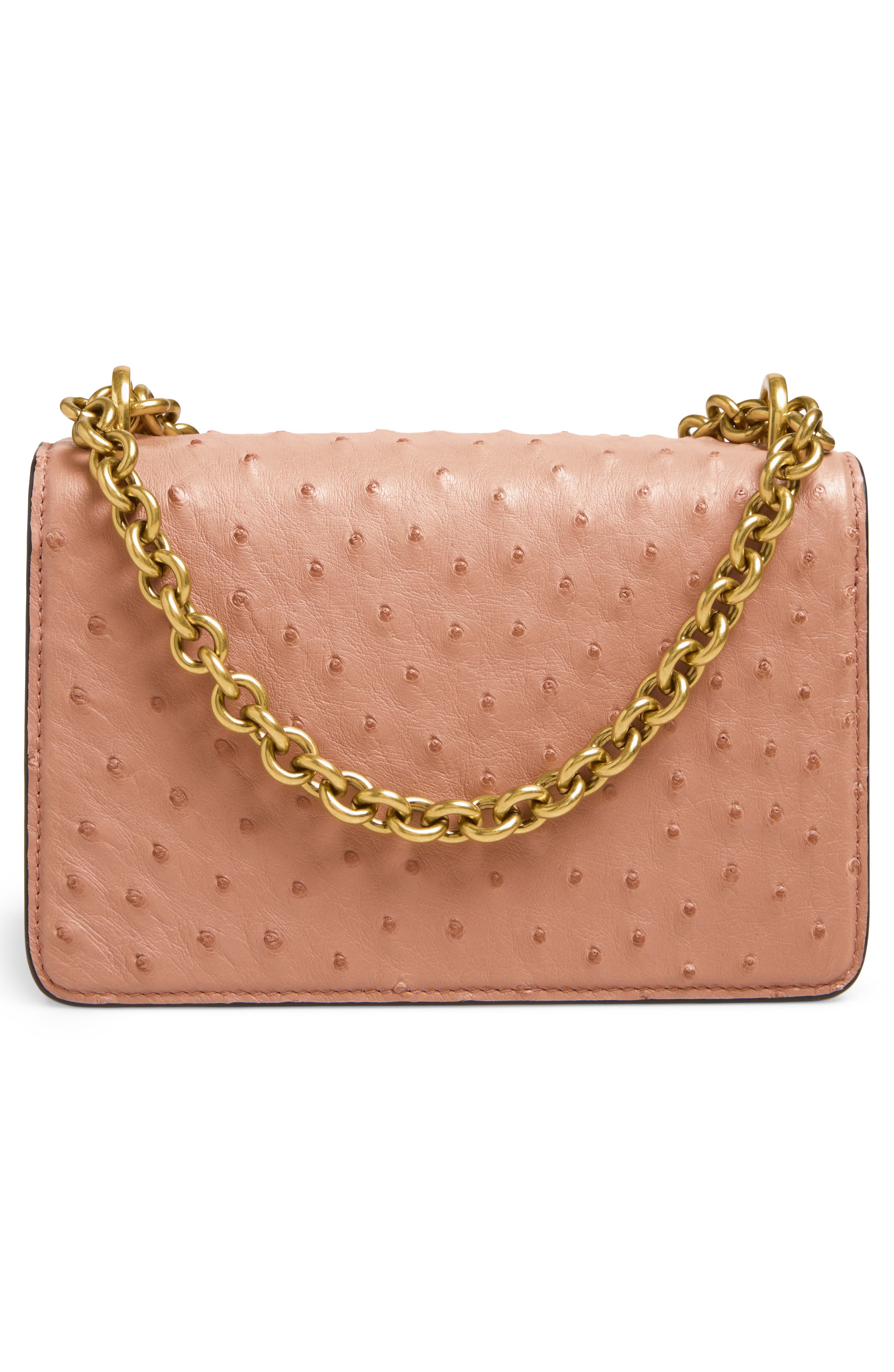 Valentino Garavani Small DeVain Ostrich Leather Shoulder Bag, Alternate, color, Pink