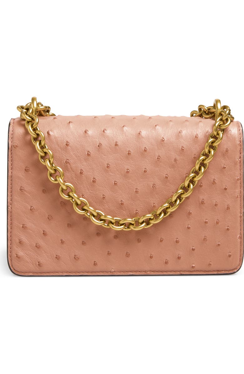Valentino Garavani Small DeVain Ostrich Leather Shoulder Bag, Alternate, color, Pink