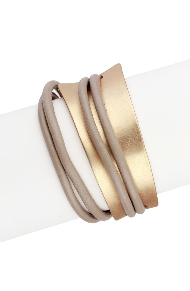 SAACHI Taupe Gladiator Wrap Leather Bracelet, Alternate, color, Taupe
