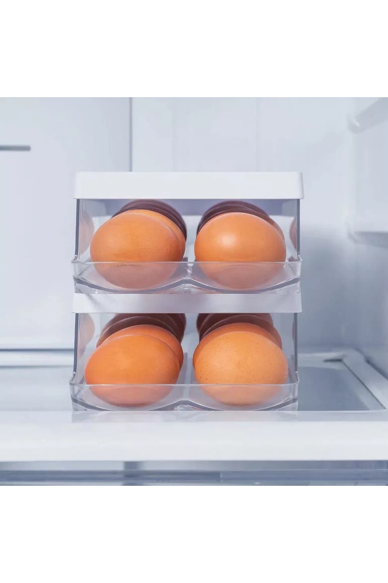 Rolling Clear Stackable Egg Holder Organizer, Alternate, color, Clear/White