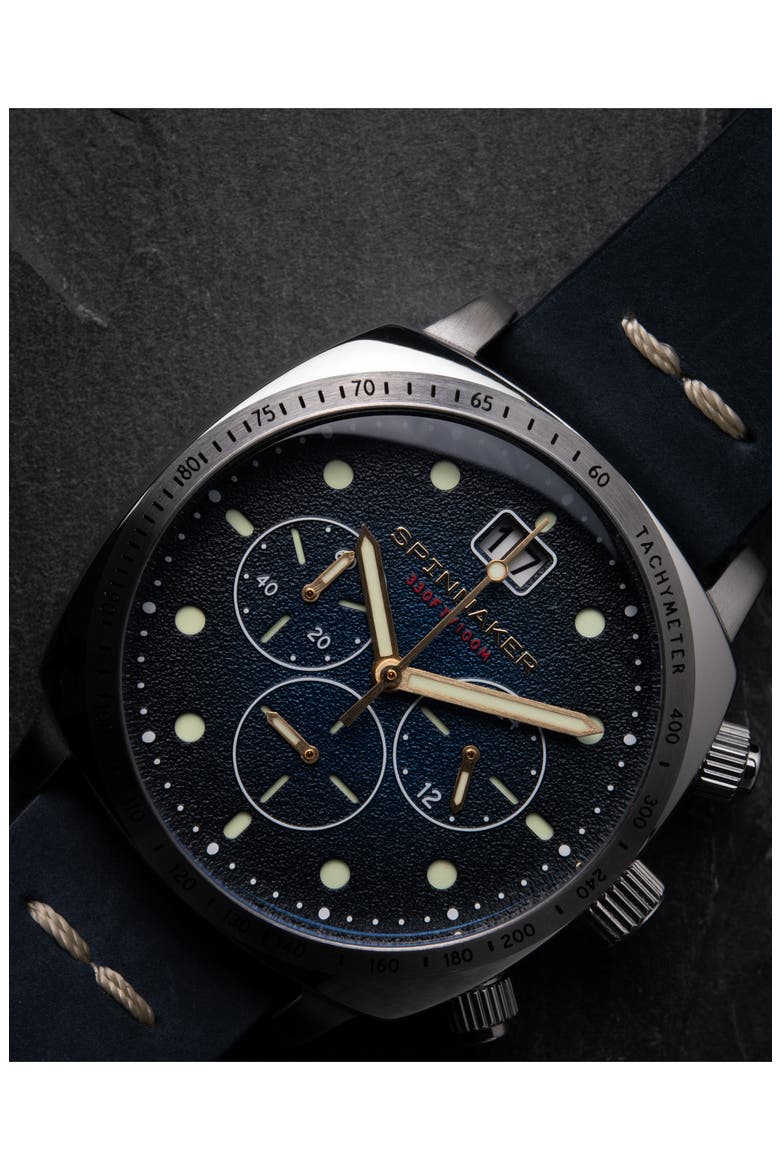 Hull Chronograph Leather Strap Watch, 42mm, Alternate, color, BLUE