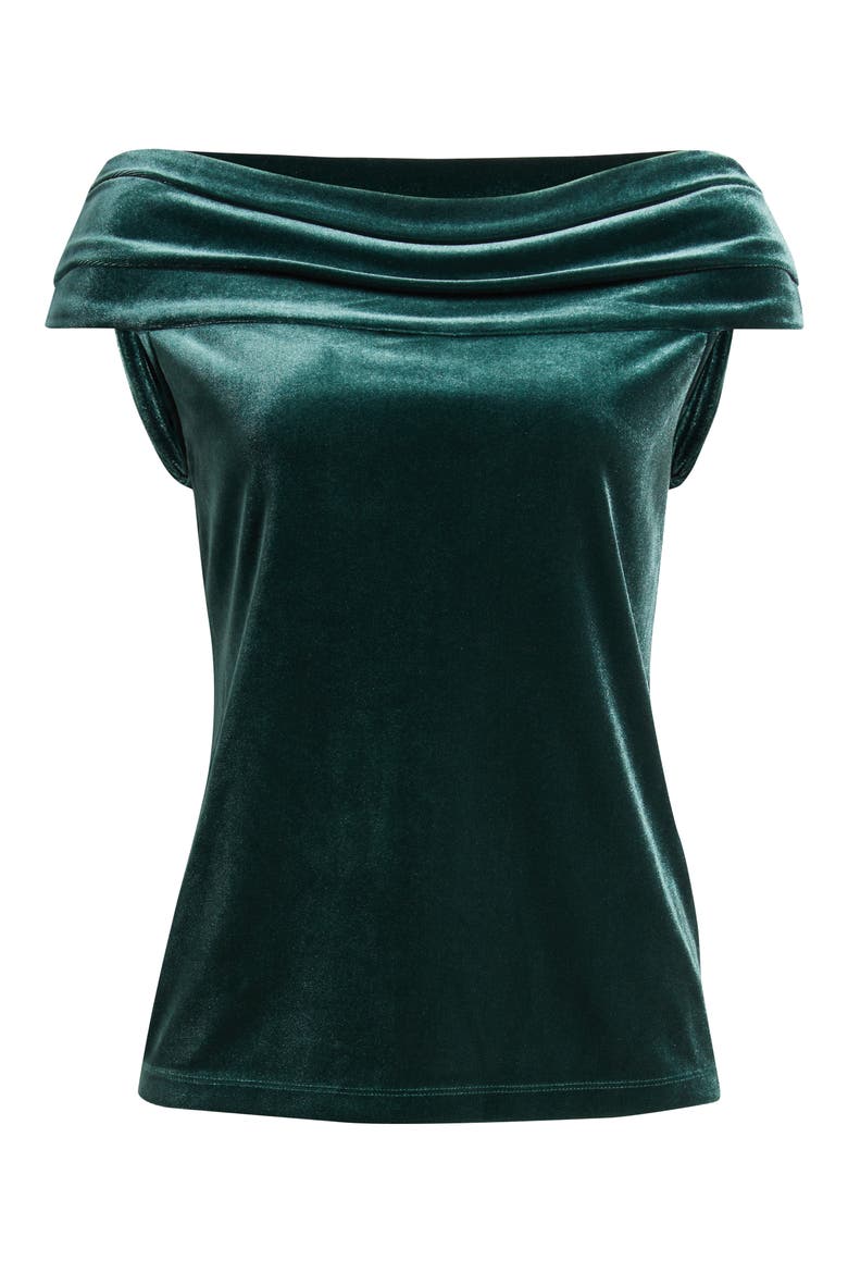 Draped Boat Neck Velvet Top, Alternate, color, PINE FOREST