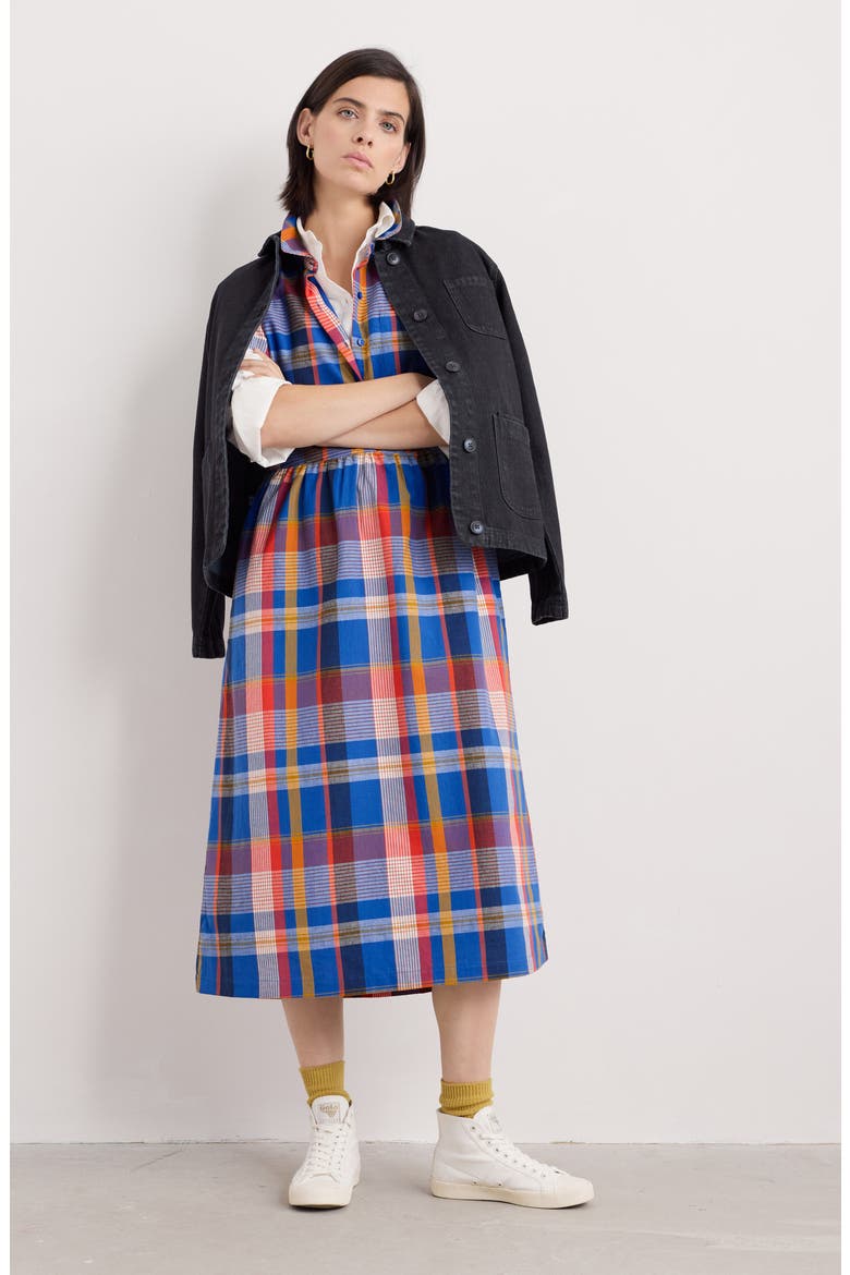 Fleet Check Organic Cotton Midi Shirtdress, Alternate, color, HANDICRAFT MULTI