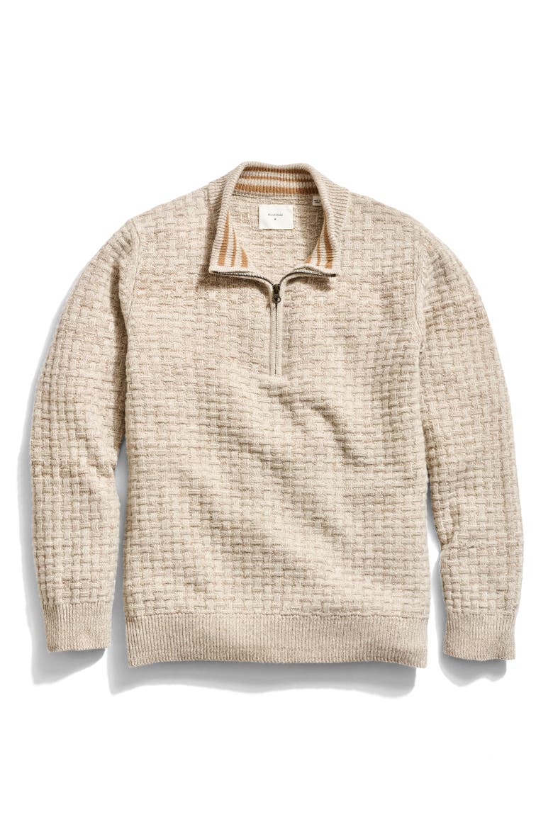 Merino Wool & Cotton Basketweave Half Zip Sweater, Main, color, OATMEAL MELANGE