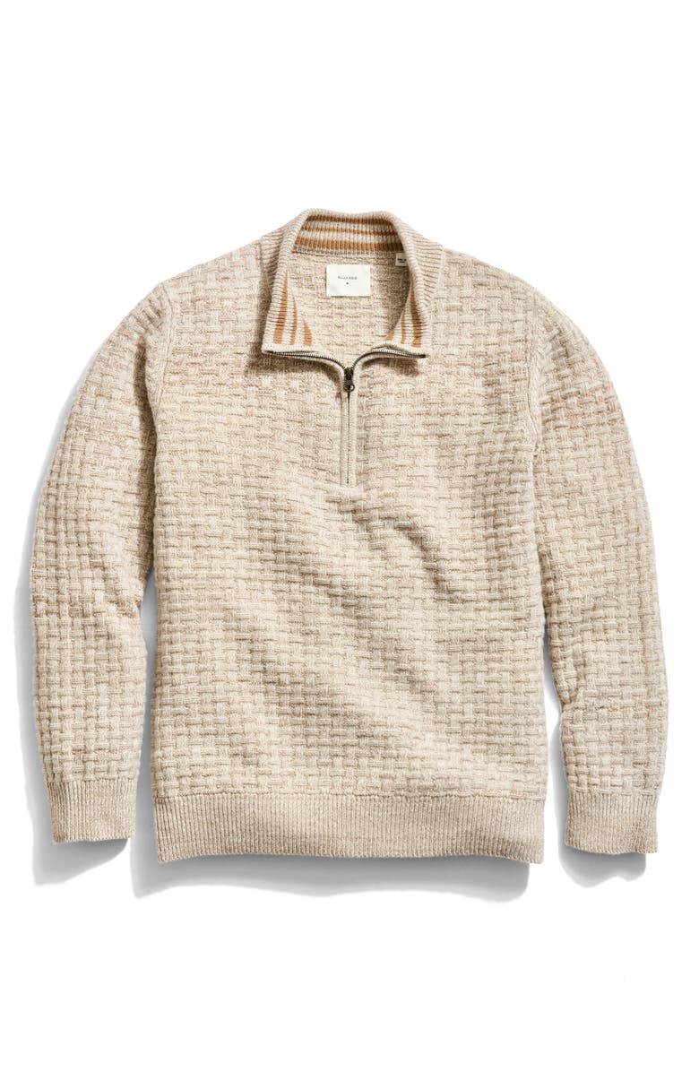 Billy Reid Merino Wool & Cotton Basketweave Half Zip Sweater, Main, color, Oatmeal Melange
