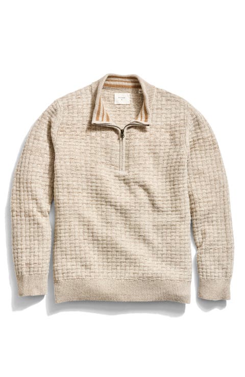 Merino Wool & Cotton Basketweave Half Zip Sweater