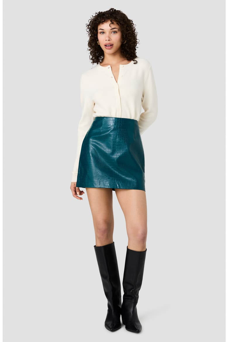 Croc Embossed Faux Leather Miniskirt, Alternate, color, DEEP TEAL