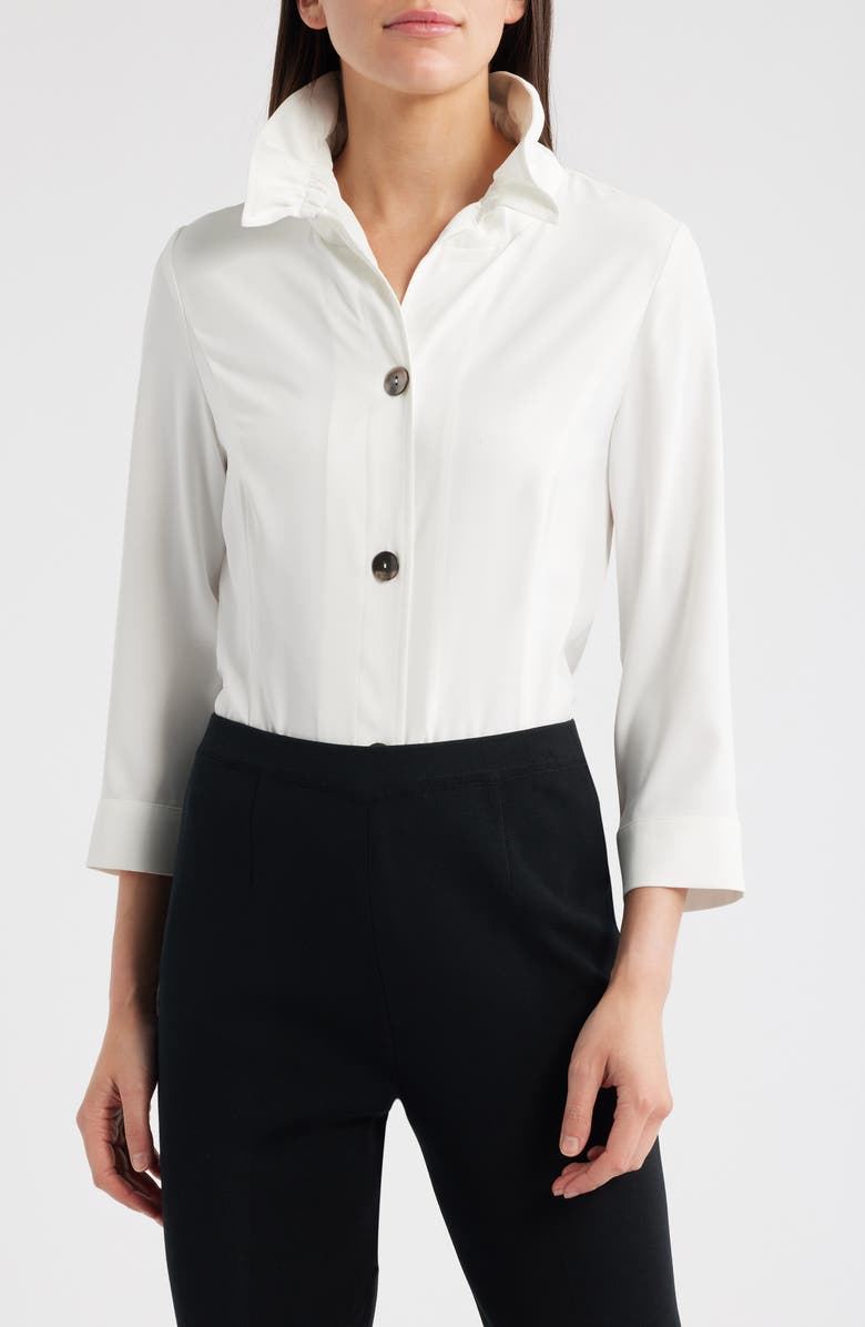 Ming Wang Ruffle Collar Button-Up Shirt, Main, color,