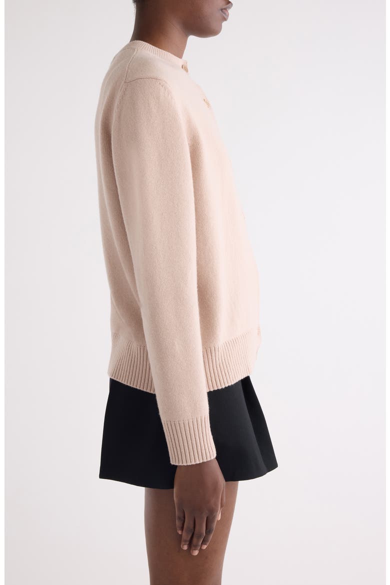 Embroidered Logo Wool & Cashmere Cardigan, Alternate, color, LIGHT PINK