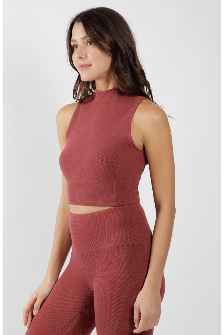 Waffle Knit Mock Neck Cropped Tank, Alternate, color, APPLE BUTTER